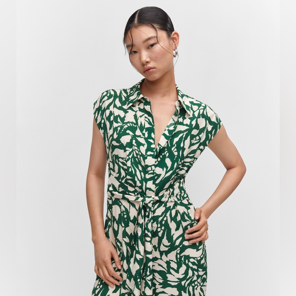 NWT Mango Printed Green Jumpsuit with Bow